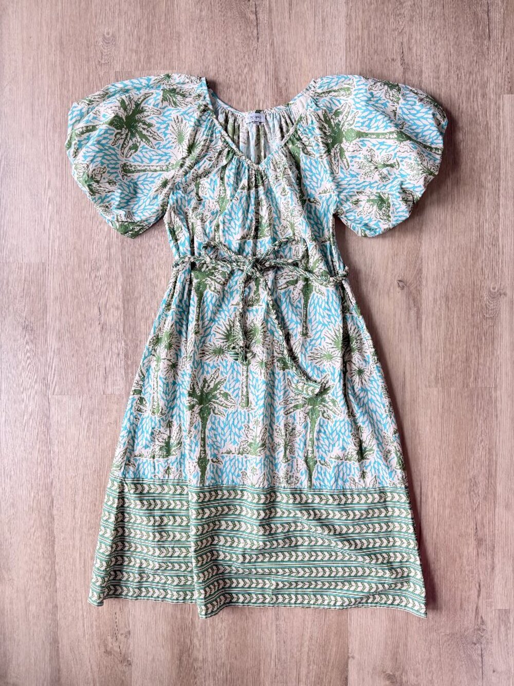Olivia James The Label Penny Island Palm Patterned Midi Dress LARGE